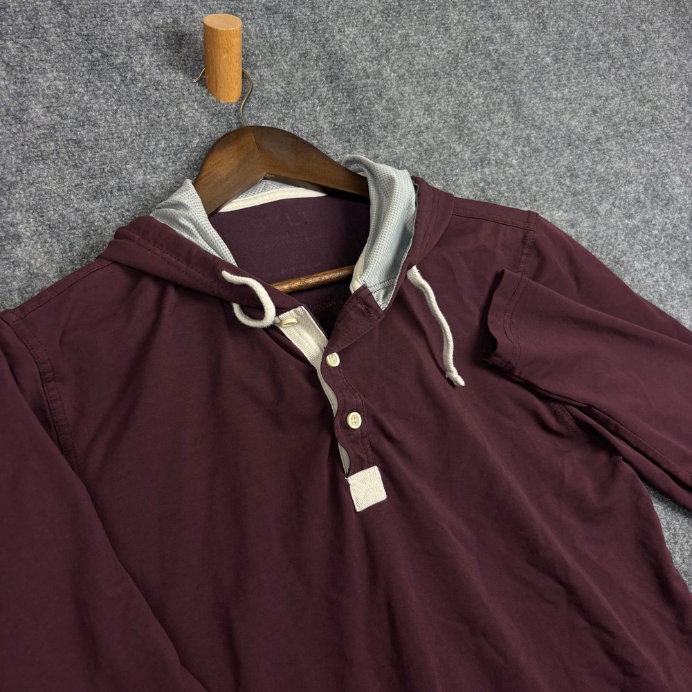 BYLT Premium Basics Mens Long Sleeve Hoodie Henley Burgundy Maroon Small